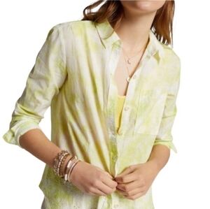 Anthropologie Pilcro Lime Green Dyed Embroidered Cotton Button Up Shirt